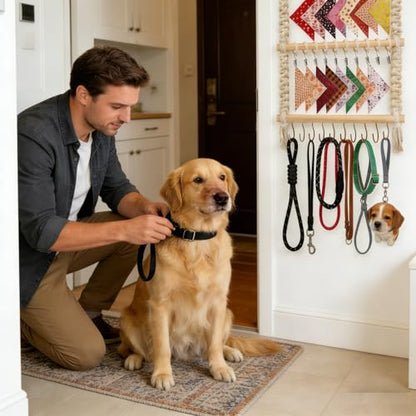 Dog Bandana Holder- Wall Hanging Dog Leash Holder Macrame Pet Accessory Organizer & Decor Hanging Headband Holder,Dog Collar Display (White)