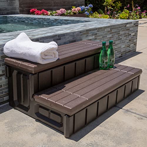 XtremepowerUS Universal 2 Slip-Resistant Spa & Hot Tub Step Outdoor Indoor Stool Pool Ladder Compartment Spa Step 36" Inches Long with Storage, Brown/Black - color: Brown