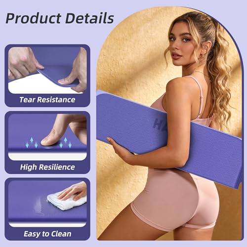 HAHE Foldable Yoga Exercise Mat, 74"Lx32"Wx1/3"Thick, TPE Multi-purpose Workout Mats with Non-slip Surface, Portable for Yoga/Pilates/Studio/Home Gym - color: Deep Purple+Light Purple