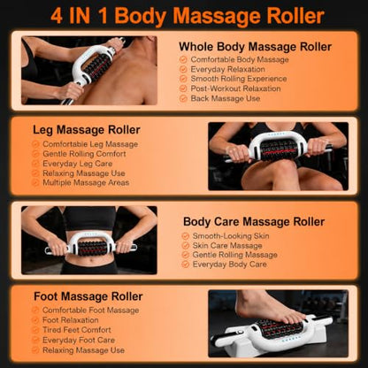 Electric Rolling Percussive Massager with Redlight for full body relaxation - color: Cream