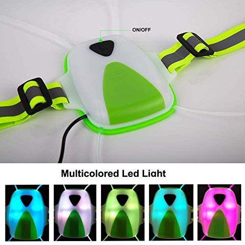 LONGU Led Running Reflective Vest Safety Night Light USB Rechargeable Cycling Multicolored Fiber Optics Suit Women Men Kids Adjustable Light Weight Gear for Jogging Biking