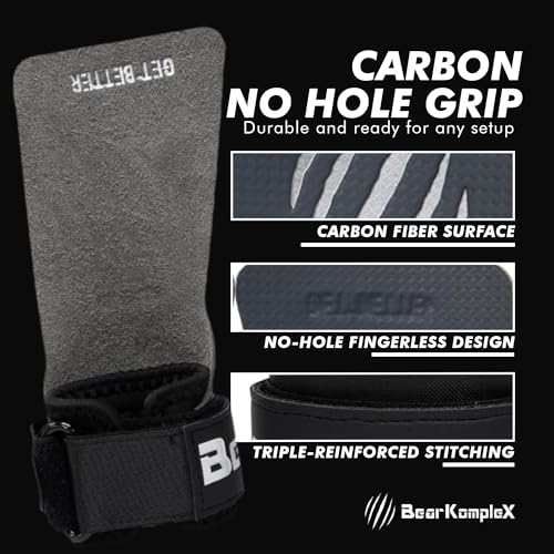 Bear KompleX No Hole Hand Grips - Non-Slip Fingerless Gymnastics Grips for Weight Lifting, Pull-ups & Cross Training | Lightweight, Padded Wrists & Foldable Grip. - size: Medium