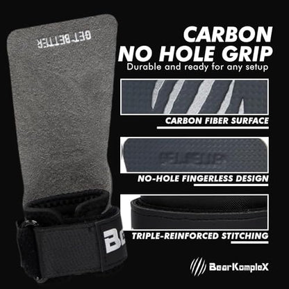 Bear KompleX No Hole Hand Grips - Non-Slip Fingerless Gymnastics Grips for Weight Lifting, Pull-ups & Cross Training | Lightweight, Padded Wrists & Foldable Grip. - size: Large