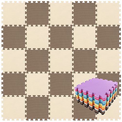 qqpp EVA Rubber 18 Tiles Interlocking Puzzle Foam Floor Mats - Baby Play Mat for Playing | Exercise Mat for Home Workout. Brown, Beige. QC-FJb18N - color: 2 Brown, Beige, size: 18 Tiles