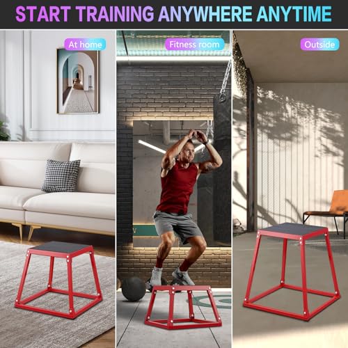 Pro-Grade Plyometric Jump Box Gym Fitness Exercise Set, Steel Anti-Slip Step Up Box, 3-Pack(12/18/24 Inch) Plyo Box Jumps for Home Gym Jumping, Squat, Strength Training