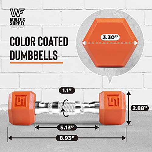 WF Athletic Supply BLACK & COLOR Rubber Encased Hex Dumbbells with Contoured Chrome Handle, Full Body Workout & Strength Training, Weight Size Options - Sold in Pairs