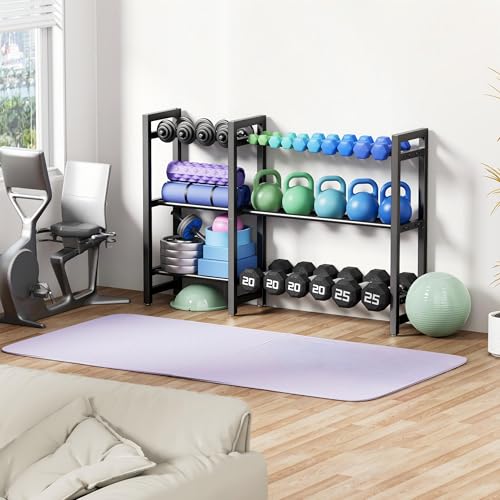 Dumbbell Rack 3-Tier 50 IN Length Adjustable Weight Rack For Home Gym Dumbbells Kettlebell (Rack Only)