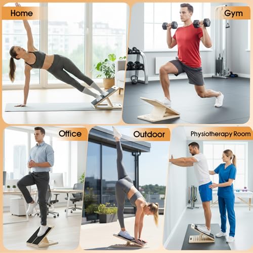 Slant Board for Calf Stretching – 5-Level Adjustable Incline Board for Plantar Fasciitis & Achilles Tendon Relief, Non-Slip Wooden Physical Therapy Tilt Board for Exercise, Balance, Ankle & Knee Recovery, Home Gym