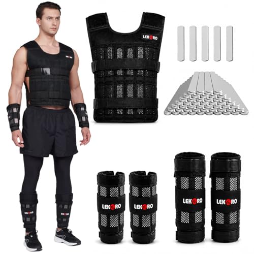 Weighted Vest Set 44LB for Men & Women, Adjustable Workout Weight Vest with Steel Plates, Weighted Training Vest with Wrist Weights and Ankle Weights for Strength Training, HIIT, Rucking & Cardio - color: Adjustable Weighted Vest Set 44LB