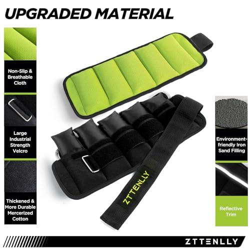 Adjustable Ankle Weights 1-5/10/15/20LBS Pair with Carry Bag - Breathable Fabrics, Reflective Trim - Strength Training Leg Wrist Arm Ankle Walking Weights Sets for Women Men Kids - color: Green, size: 10 lbs Pair (5 lbs Each)