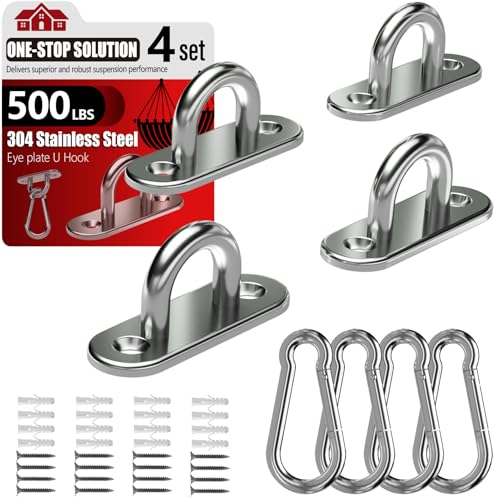 sprookber 304 Stainless Steel Pad Eye Snap Hook, M5 Ceiling Hook 500Lb,8Pcs - size: 2 Inch, style: Oval