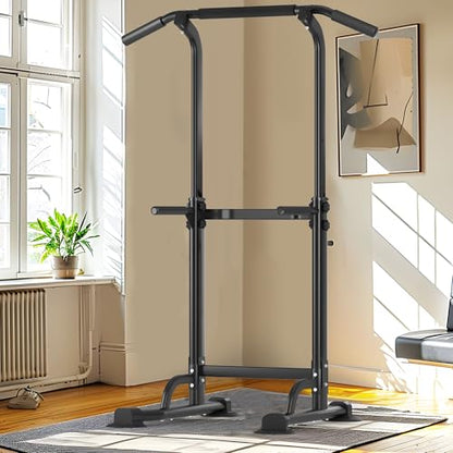 Power Tower Pull Up Bar and Dip Station, Adjustable Height Dip Stand, Fitness Workout Station,Multi-Functional Strength Training machine for home gym,Space saving, suitable for men and women(up to 400 LBS)