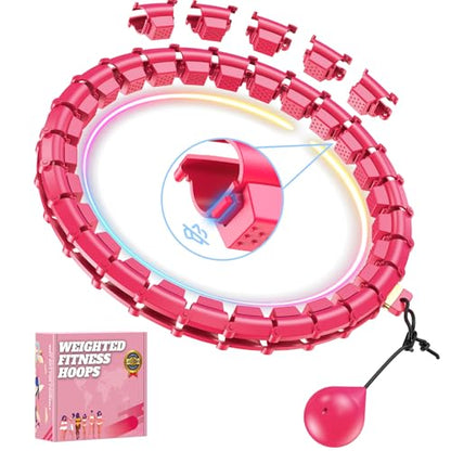 Fit Hoop Weighted Hula Pilates Circles, 32 Detachable Parts,Weight Loss Fitness Gear, Quiet Home Workout Tool - color: ROSY