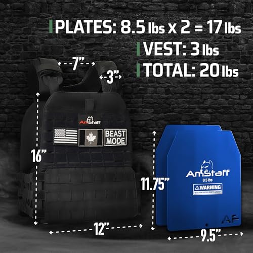 Amstaff Tactical Weighted Vest - Adjustable Weight Vests - Versatile Wearable Vest for Fitness Workouts, Strength and Endurance Training, Running - color: Black, style: 20 LB