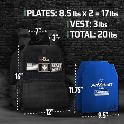 Amstaff Tactical Weighted Vest - Adjustable Weight Vests - Versatile Wearable Vest for Fitness Workouts, Strength and Endurance Training, Running - color: Black, style: 20 LB