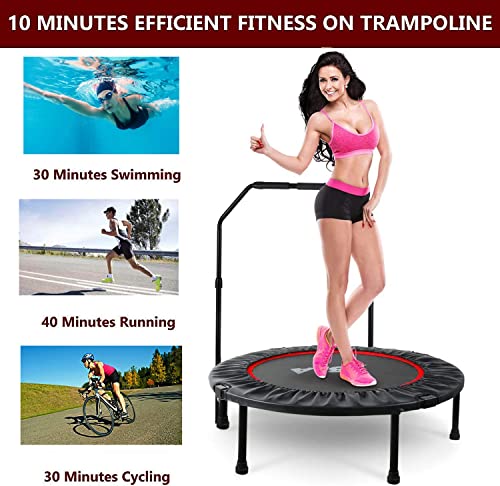 40" Foldable Mini Fitness Rebounder with Adjustable Foam Handle, Max Load 330lbs, Indoor Cardio Exercise Rebounder for Adults