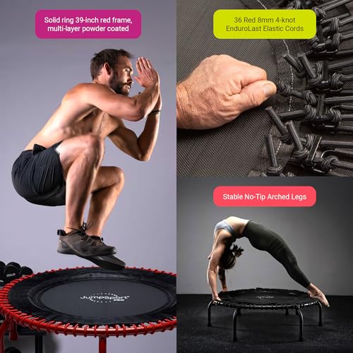 JumpSport 350 PRO 39 Inch Fitness Trampoline Indoor Rebounder Cardio Workout Equipment 300 lb Capacity - color: Ignite