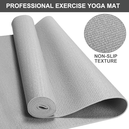 Funtery 3 mm Thin Yoga Mats Bulk, 68 x 24 in - color: Grey