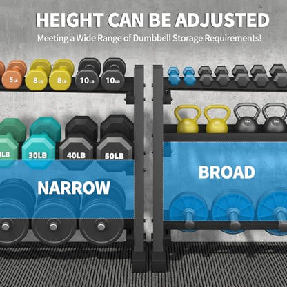 3-Tier Professional Dumbbell Rack, Commercial Grade Dumbbell Storage Rack,1300/1800LB Capacity with Barbell Holder, Adjustable Heavy-Duty Weight Rack for Home Gym, Weight Stand for Dumbbells, Kettlebells & Weight Plates (Rack Only)