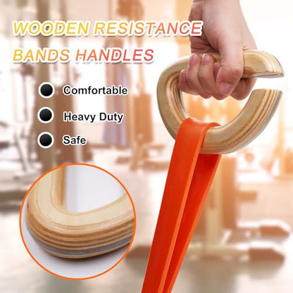 Lights Mountain Wooden Resistance Bands Handles Versatile Exercise Handles with Anti-Slip Grip Tapes for Elastic Band Workouts Home Gym Strength Training and Full-Body Workouts