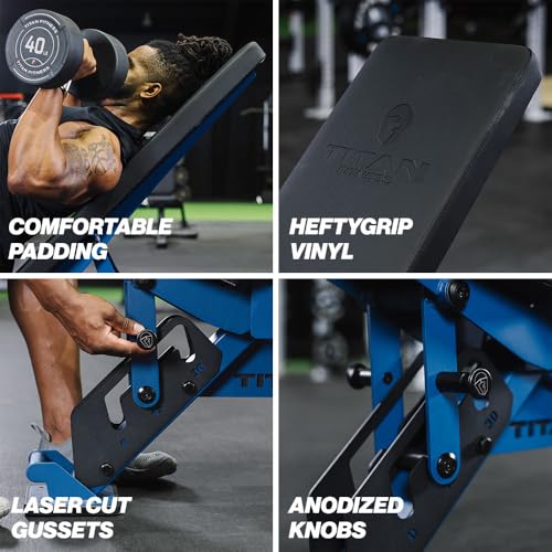 Titan Fitness TITAN Series Adjustable Bench, Supports 600 LB Incline, 1,000 LB Flat, Versatile Single Post Utility Workout Bench for Home Gym, Weightlifting, Strength Training - color: Navy