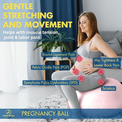 ProBody Pilates Pregnancy Ball - Yoga Ball for Pregnancy with Book, Prenatal, Labor & Postnatal Maternity Exercise