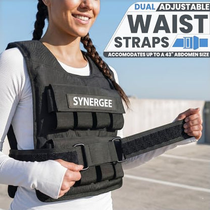 Synergee Adjustable Weighted Vest for Men & Women – 20 LB, 30 LB & 40 LB Options with Removable 2.5 LB Cast Iron Weights – Training Vest for Running, Rucking, Walking & Strength Training - color: 40LB