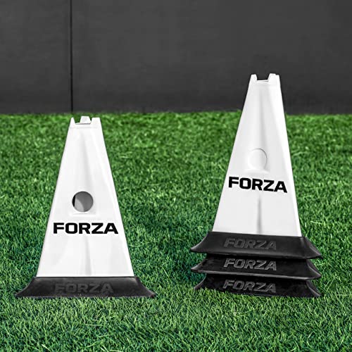 FORZA Pro 12in Tri Marker Cones - Set of 4 or 8 with Optional Rubber Bases for Pro-Grade Training - color: Sky Blue, size: Pack of 4, style: With Bases