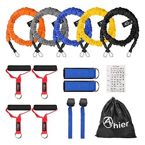 14PCS Resistance Bands Set, Exercise Bands for Men & Women, 20lbs to 40lbs Workout Bands, Elastic Resistance Bands with Door Anchor, and Ankle Straps for Training, Yoga