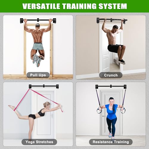 SELEWARE Heavy Duty Wall Mount Pull Up Bar, Joist Mount Chin Up Bar for Doorway, Sturdy Steel Construction, w/Resistance Band Hooks, Fits 32"/36" Wall Studs for Home Gym Strength Training - size: A: 32" x 1.3" Dia Grip