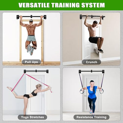 SELEWARE Heavy Duty Wall Mount Pull Up Bar, Joist Mount Chin Up Bar for Doorway, Sturdy Steel Construction, w/Resistance Band Hooks, Fits 32"/36" Wall Studs for Home Gym Strength Training - size: A: 32" x 1.3" Dia Grip