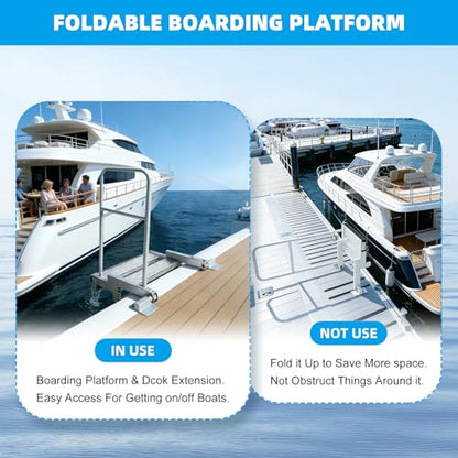 RYFT Fixed Boat Boarding Platform & Dock Extension Step, Heavy-Duty Marine-Grade Aluminum, Non-Slip Deck, Handrail Compatible for Boat Lifts, Docks & Pontoons