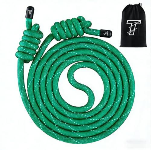 Flow Rope Exercise Jump Rope For Fitness, Working Out, Flow with 9 Ft Adjustable Double Woven Workout Rope For Men, Women, Beginners' Training – Indoor & Outdoor Cardio - color: Green(reflective tape)