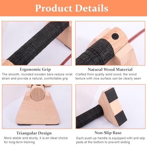 2 PCS Wooden Parallettes Bars, Wood Pushup Bars Non-Slip Base Exercise Home Workout Equipment, 20CM Supports Aerobics and Upper Body Strength Training for Men and Women