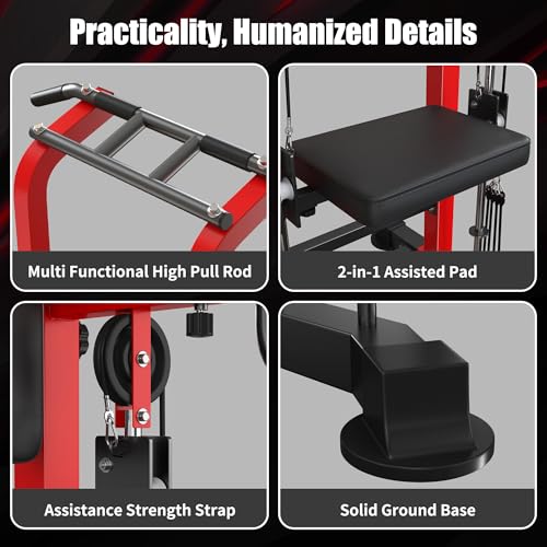 soges Power Tower Dip Station with Assisted Pad, Height Adjustable Pull Up Bar Station for Home Gym, Multi-Function Strength Training Full Body Workout Equipment, 330 Lbs, Red