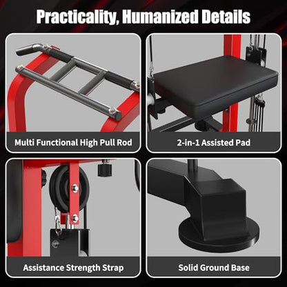 soges Power Tower Dip Station with Assisted Pad, Height Adjustable Pull Up Bar Station for Home Gym, Multi-Function Strength Training Full Body Workout Equipment, 330 Lbs, Red
