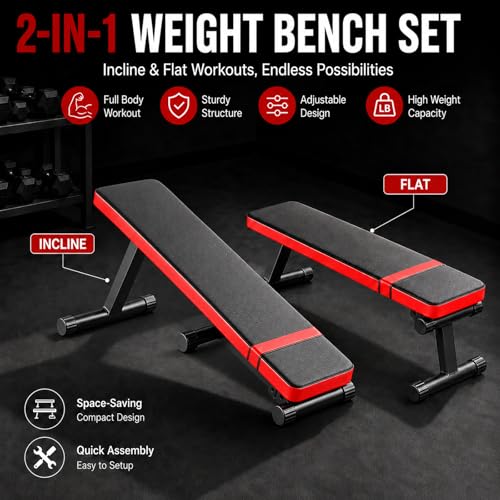 Flat Weight Bench 618 LB Workout Bench for Home Gym Adjustable Foldable Dumbbell Bench Press & Sit Up Exercise Bench for Strength Training