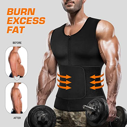 Cimkiz Men's Waist Trainer Sauna Suit Shirt, Gym & Exercise Compression Vest, Sweat-Boosting Workout Top - color: Black, size: Medium