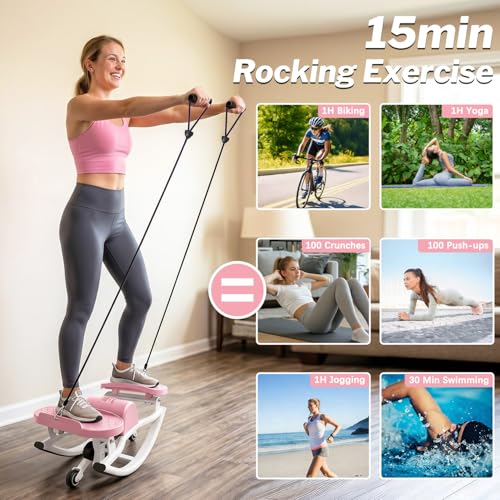 Gadeway U-Shaped Rock Stepper, 2026[New Vision] Rocking Stepper for Exercise at Home, 3D Motion Stair Stepper with Resistance Bands & Balance Board,330 LBS Loading Capacity Exercise Equipment - color: Pink