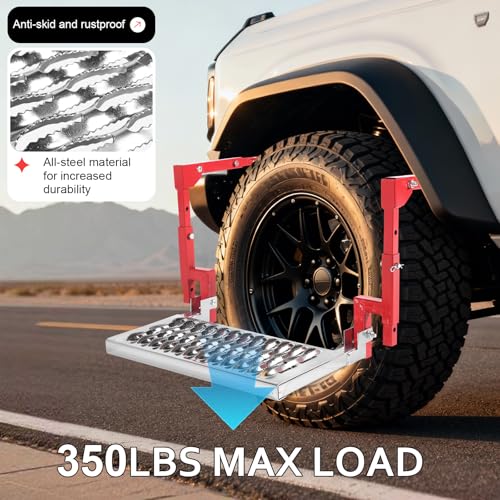 Heavy Duty Folding Tire Step for Truck SUV RV, Adjustable Tire Mounted Step