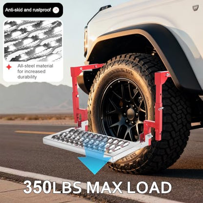 Heavy Duty Folding Tire Step for Truck SUV RV, Adjustable Tire Mounted Step