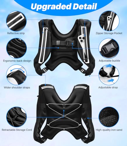 Weighted Vest Woman Man,8/12/16/20lbs Weight Vest with Plus Storage Pockets&Adjustable Straps,Durable Rucking Vests with Reflective Stripe for Walking,Running,Workout,Training, Weight Loss