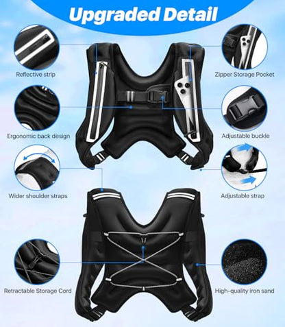 Weighted Vest Woman Man,8/12/16/20lbs Weight Vest with Plus Storage Pockets&Adjustable Straps,Durable Rucking Vests with Reflective Stripe for Walking,Running,Workout,Training, Weight Loss