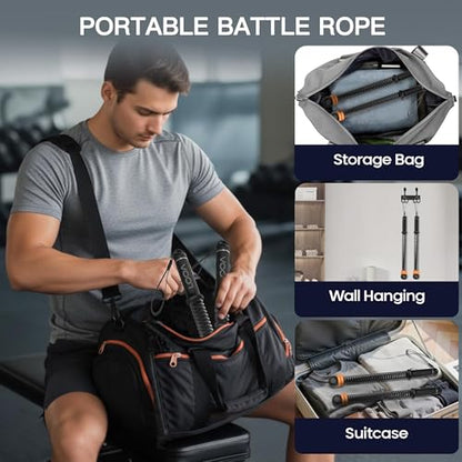 LOOA Ropeless Battle Ropes (2 Pack) Adjustable Weighted Cordless Battle Rope for Home Gym, HIIT & Cardio, Low Impact Workout Equipment, Non Slip Handles, Storage Bag, Training Poster, Men Women