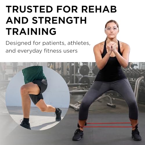 THERABAND Resistance Tubing with Cuffs, Medium Red Level 2, Exercise Bands for Lower Body Workouts, Physical Therapy, Pilates & At-Home Training - color: Level 2 / Medium - Red