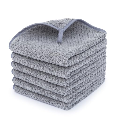 Washcloth Set for Bathroom - Quick Drying - Ultra Soft Microfiber Absorbent Towel for Bath Fitness, Gym, Shower, Hotel, and Spa - 13x13 Inch | Set of 6, Grey
