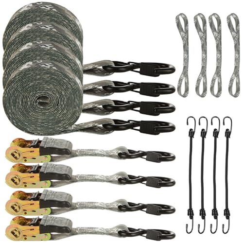 4 Pcs 1 Inch Ratchet Straps Heavy Duty 16ft Tie Down Straps Ratchet with Hooks, 2645 LBS Break Strength, Cargo Ratcheting Straps for Motorcycle Straps Tie Downs, Trucks, Camo - color: Camo