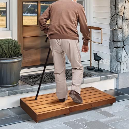Outdoor Steps 3.5'' Height, Wooden Step Platform 35” Length, Step Stool with Non Slip Pads, Step for Outside, Wooden Platform for Bathroom, Kitchen, Bed(Oak) - color: Oak