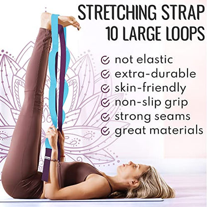 TECEUM Stretching Strap with 10 Loops for Physical Therapy & Rehab - color: Purple Blue, size: Polypropylene 1” W - 10 Loops