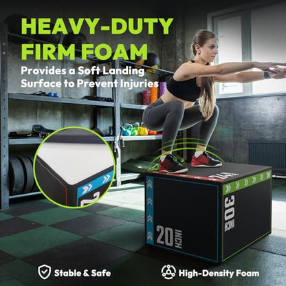 3-in-1 Plyo Box – Plyometric Jump Box with Durable High-Density Foam Core and Non-Slip Surface for Box Jumps, Squats, and Home Gym Workouts